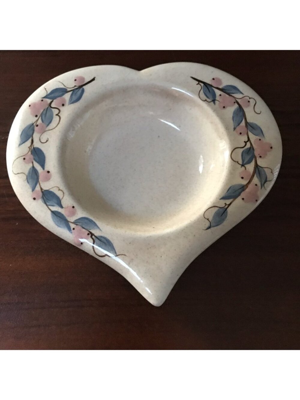 Vintage Pottery Heart Shape Trinket Dish Floral Handpainted Cottage 90s Art USA